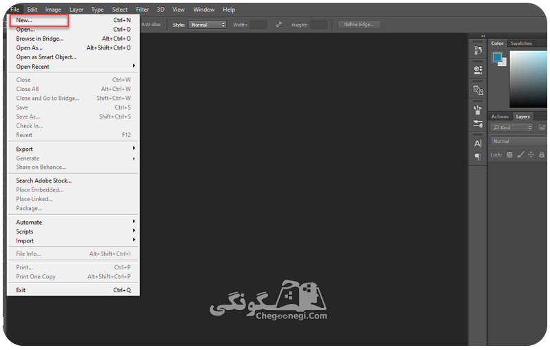 چگونگی کار با گزینه new منوی file فتوشاپ