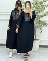 پیراهن لینن گلدوزی آستین کیمونو مشکی 6023