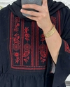 پیراهن لینن گلدوزی آستین کیمونو مشکی 6023