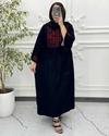 پیراهن لینن گلدوزی آستین کیمونو سرمه ای 6024