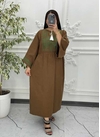 پیراهن لینن گلدوزی آستین کیمونو قهوه ای 6027