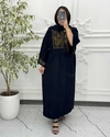 پیراهن لینن گلدوزی آستین کیمونو مشکی 6023