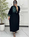 پیراهن لینن گلدوزی آستین کیمونو مشکی 6023