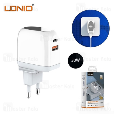 شارژ دیواری فست شارژ الدینو LDNIO A2522C Fast Wall Charger 30W PD QC3 LED توان 30 وات همراه کابل