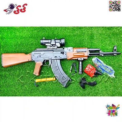 تفنگ اسباب‌بازی رگباری کلاشینکف AK47 با تیر ژله‌ای و دوربین