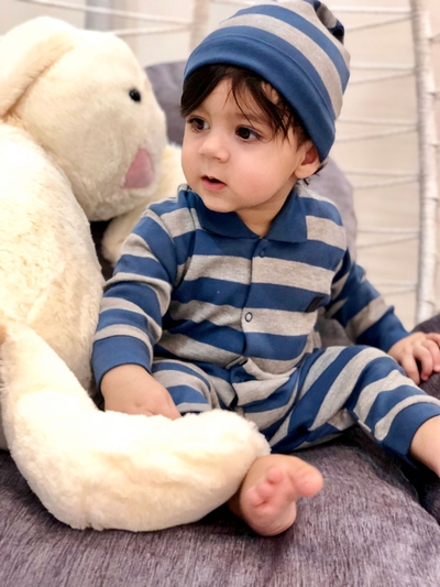 سیسمونی تیکه باز نوزادی راه راه آبی H.S