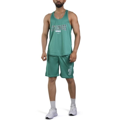 ست رکابی و شلوارک ورزشی مردانه استرانگ مدل PY-4C0438 سبز آدامسی تیره