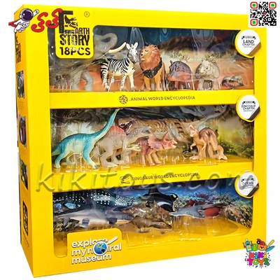 ست ۱۸ عددی فیگور حیوانات جنگلی، دریایی و دایناسور برند Earth Story | مناسب آموزش و بازی کودکان بالای ۳ سال