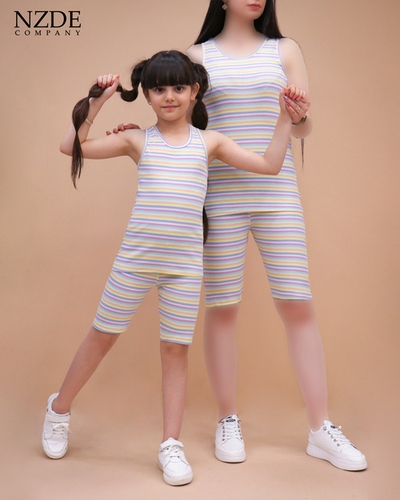 تاپ شلوارک ست مادر دختری Rainbow Stripe NZDE