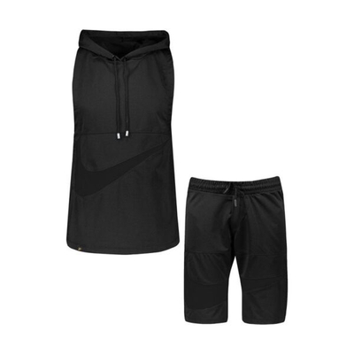 ست ورزشی رکابی کلاهدار و شلوارک نایک مدل PB-BLK chp مشکی