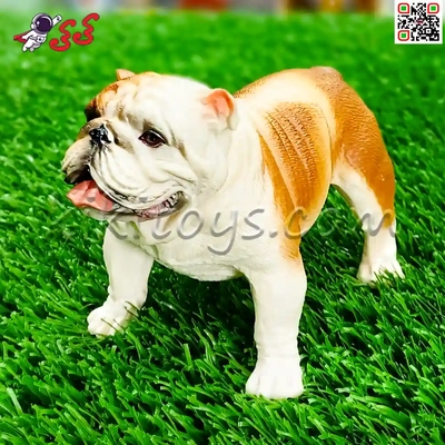 فیگور حیوانات سگ بولداگ کرم قهوه ای Pet Bulldog Dog Model Animal 677