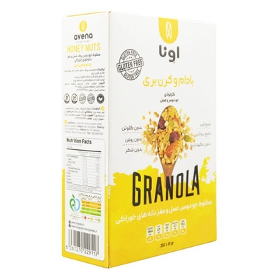 گرانولا اونا طعم بادام و کرن بری سری K بدون گلوتن ۲۵۰ گرمی