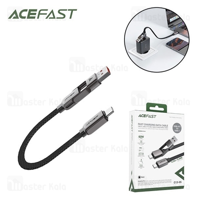 کابل دو سر Type-C و USB ایس فست ACEFAST C13-05 طول 20 سانتی‌متر توان 60 وات