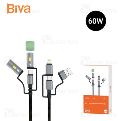 کابل چندکاره بیوا Biva C-39 6 in 1 Multifunction Data Cable طول 1.2 متر توان 60 وات