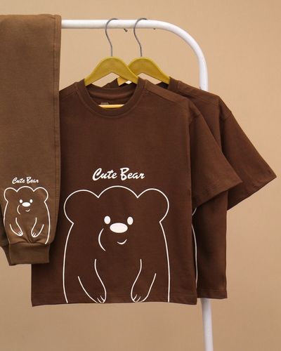 تیشرت شلوار بگ استایل خرس قهوه ای NZDE