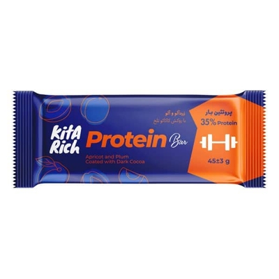 شکلات پروتئین بار کیتاریچ زردآلو و آلو با روکش کاکائو تلخ ۴۵ گرمی