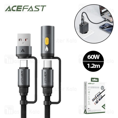 کابل Type-C به Type-C چندکاره ایس فست ACEFAST J6 Acewire Pro طول 1.2 متر توان 60 وات