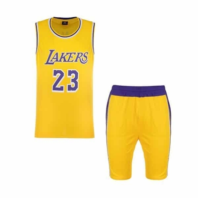 ‫ست ورزشی مردانه ‫رکابی و شلوارک بسکتبالی لیکرز مدل GNV-NO23 زرد