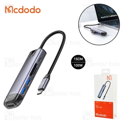 هاب 6 پورت مک دودو Mcdodo HU-7740 6 in 1 USB-C Hub HDMI 4K SD TF توان 100 وات