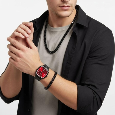 ست ساعت و نیم ست مردانه Casio_Red مدل 3678