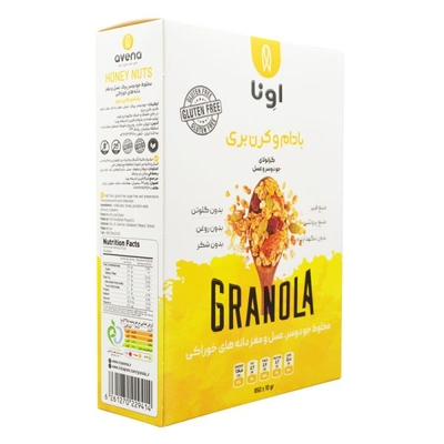 گرانولا اونا طعم بادام و کرن بری سری K بدون گلوتن ۶۵۰ گرمی