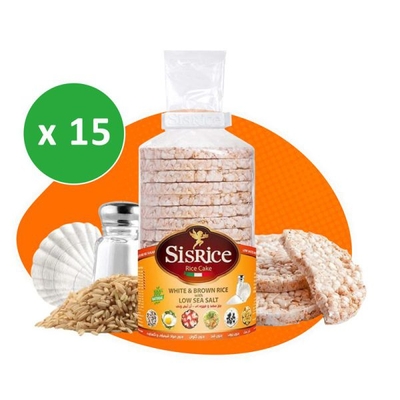 پکیج سیس رایس کیک رژیمی طعم برنج قهوه ای و سفید کارتن ۱۵ بسته ای