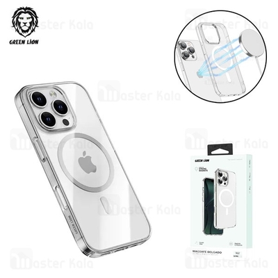 قاب محافظ مگ سیف گرین لاین آیفون Apple iPhone 16 Pro Green Lion Magsafe Delgado Clear Case