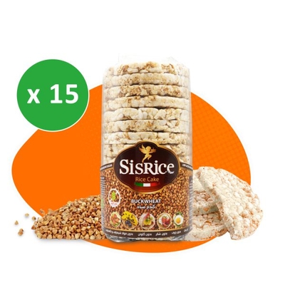پکیج سیس رایس کیک رژیمی طعم گندم سیاه کارتن ۱۵ بسته ای