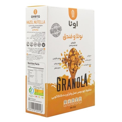 گرانولا اونا طعم نوتلا و فندوق سری K بدون گلوتن ۲۵۰ گرمی