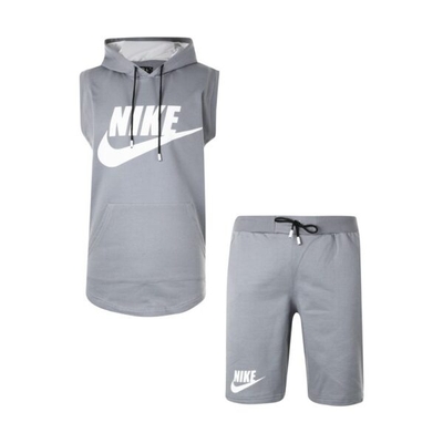 ست ورزشی رکابی کلاهدار و شلوارک نایک مدل M3-SIMP1409 طوسی