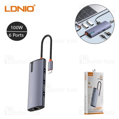 هاب 6 پورت تایپ سی الدینیو LDNIO 6in1 Type-c Hub Adapter DS-16U توان 100 وات