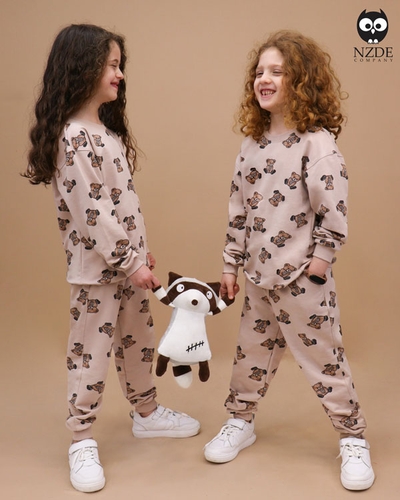 بلوز شلوار چاپی خرس قهوه ای NZDE
