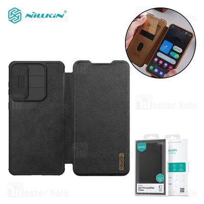 کیف چرمی نیلکین سامسونگ Samsung Galaxy S25 Edge Nillkin Qin Pro Leather Case دارای محافظ دوربین