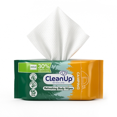 دستمال مرطوب کمپینگ پاک کننده بدن کلین آپ مدل ۴۰۴B0216 بسته ۱۵ عددی