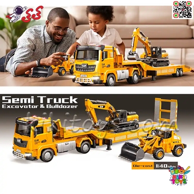 ماکت فلزی تریلی اسکانیا SCANIA 5526 حمل ماشین راهسازی – همراه با ماشین‌های فلزی ساخت‌و‌ساز