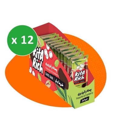 پکیج خرما بار پسته و کرن بری کیتاریچ ۲۵ گرمی بسته ۱۲ عددی