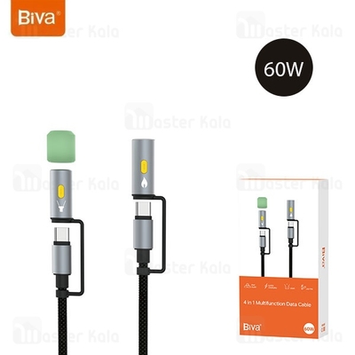 کابل Type-C به Type-C چندکاره بیوا Biva C-38 4 in 1 Multifunction Data Cable طول 1.2 متر توان 60 وات