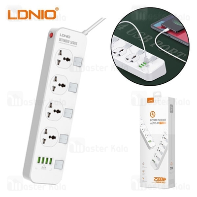 چند راهی برق و شارژر الدینیو LDNIO SC4408 Defender Series Power Strip EU دارای 4 پورت USB