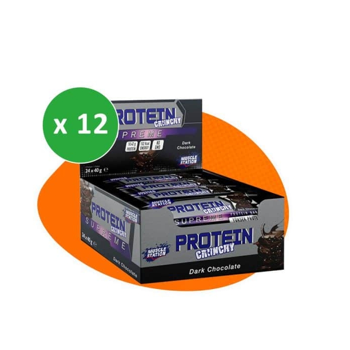 پکیج شکلات پروتئین بار ماسل استیشن مدل سوپریم دارک ۴۰ گرمی بسته  ۱۲ عددی