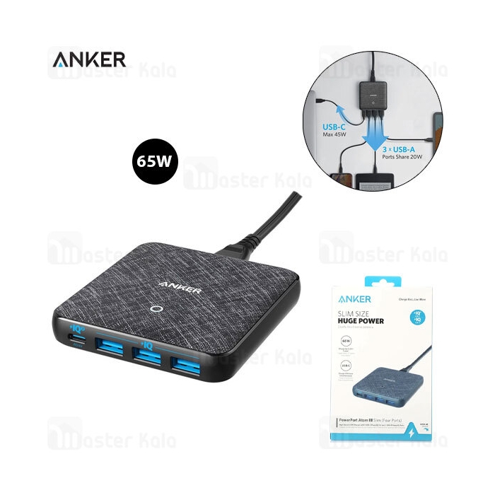 هاب شارژر 4 پورت انکر Anker PowerPort Atom III Slim A2045 توان 65 وات