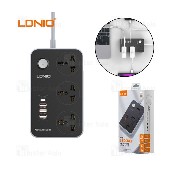چند راهی برق و شارژر الدینیو LDNIO SC3412 دارای 4 پورت