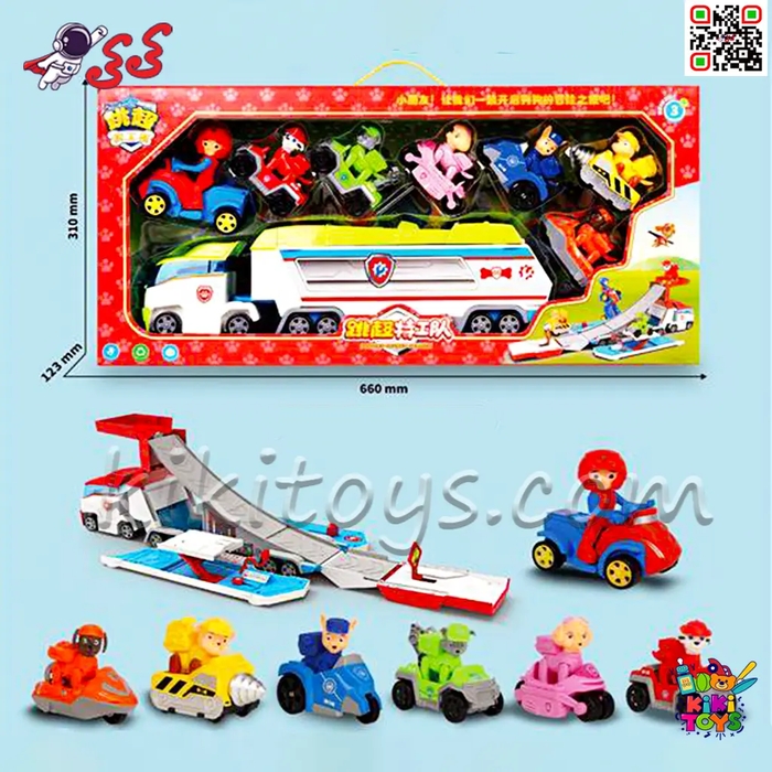 تریلی سگ‌های نگهبان Paw Patrol با 7 ماشین و رمپ بازی – کامیون حمل‌ونقل کودکان مدل 599150