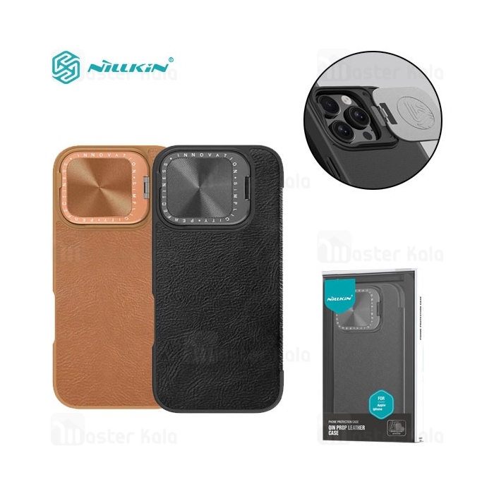 کیف چرمی نیلکین آیفون Apple iPhone 16 Pro Max Nillkin Qin Prop Leather Case دارای محافظ دوربین