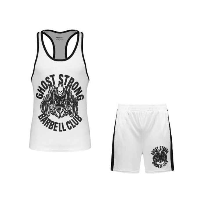 ست رکابی و شلوارک ورزشی مردانه باربل مدل PY-GHOST سفید