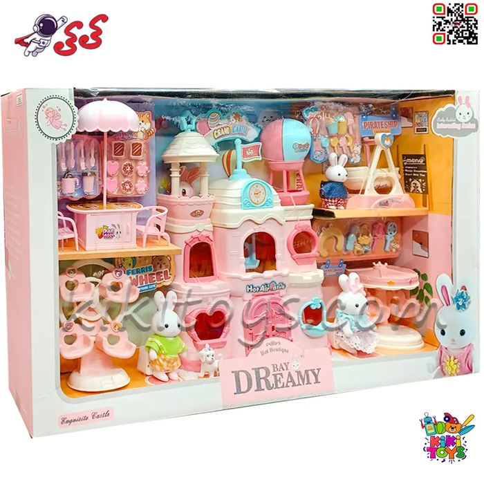 اسباب‌بازی خرگوش سیلوانیان با خانه قلعه‌ای، غرفه خوراکی و وسایل شهربازی رنگارنگ Sylvanian Families 6698