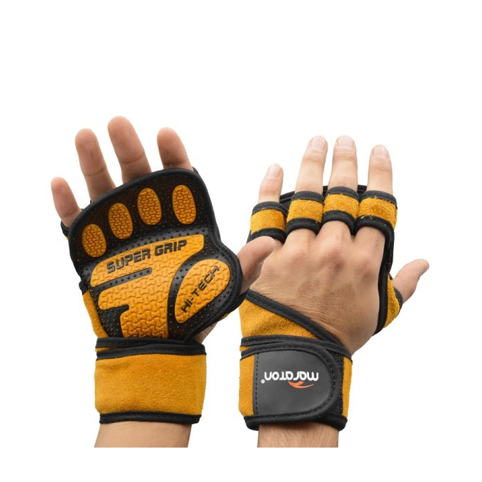 دستکش و محافظ کف دست بدنسازی ماراتن مدل SuperGrip -402M1290 خردلی