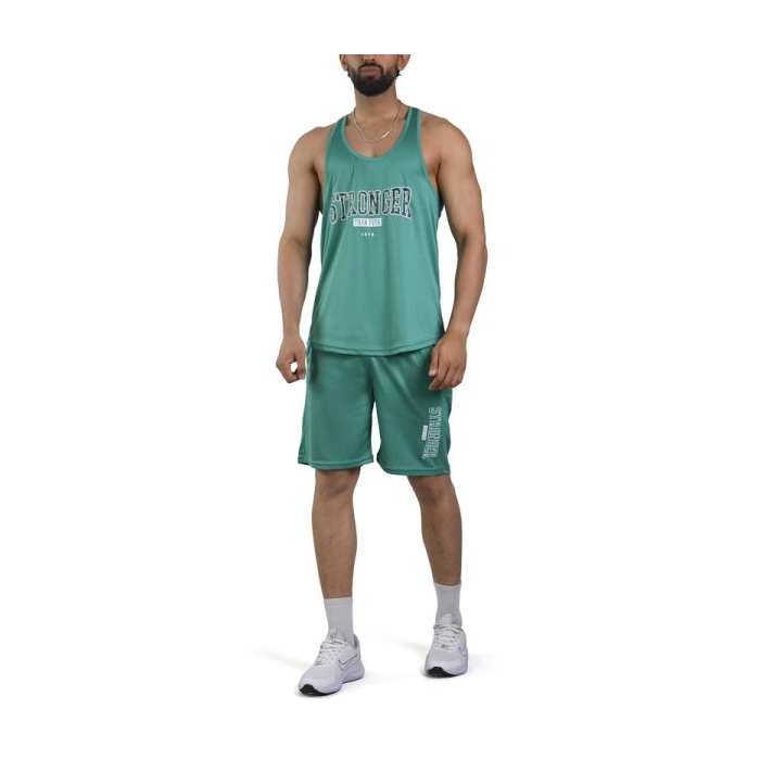 ست رکابی و شلوارک ورزشی مردانه استرانگ مدل PY-4C0438 سبز آدامسی تیره