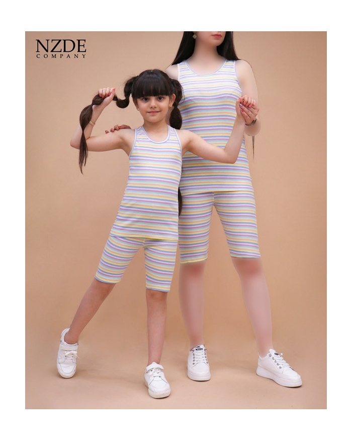 تاپ شلوارک ست مادر دختری Rainbow Stripe NZDE