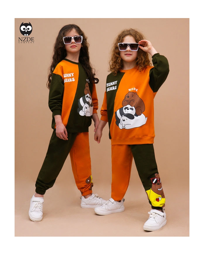 بلوز شلوار پازلی خرس کله فندقی NZDE