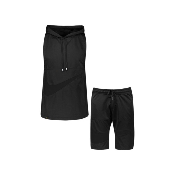 ست ورزشی رکابی کلاهدار و شلوارک نایک مدل PB-BLK chp مشکی